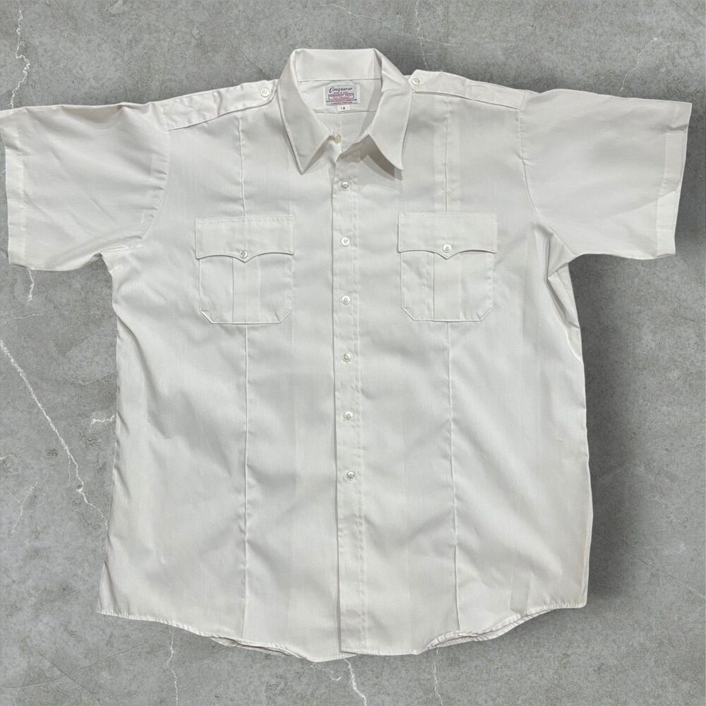 Conqueror Vintage 70s Union Made Uniform Shirt White Button Up Men's Size 18/XXL